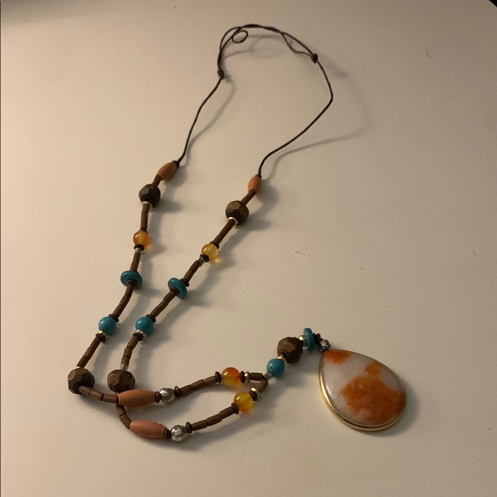 Handcrafted Beaded Necklace with Orange and Blue Accents